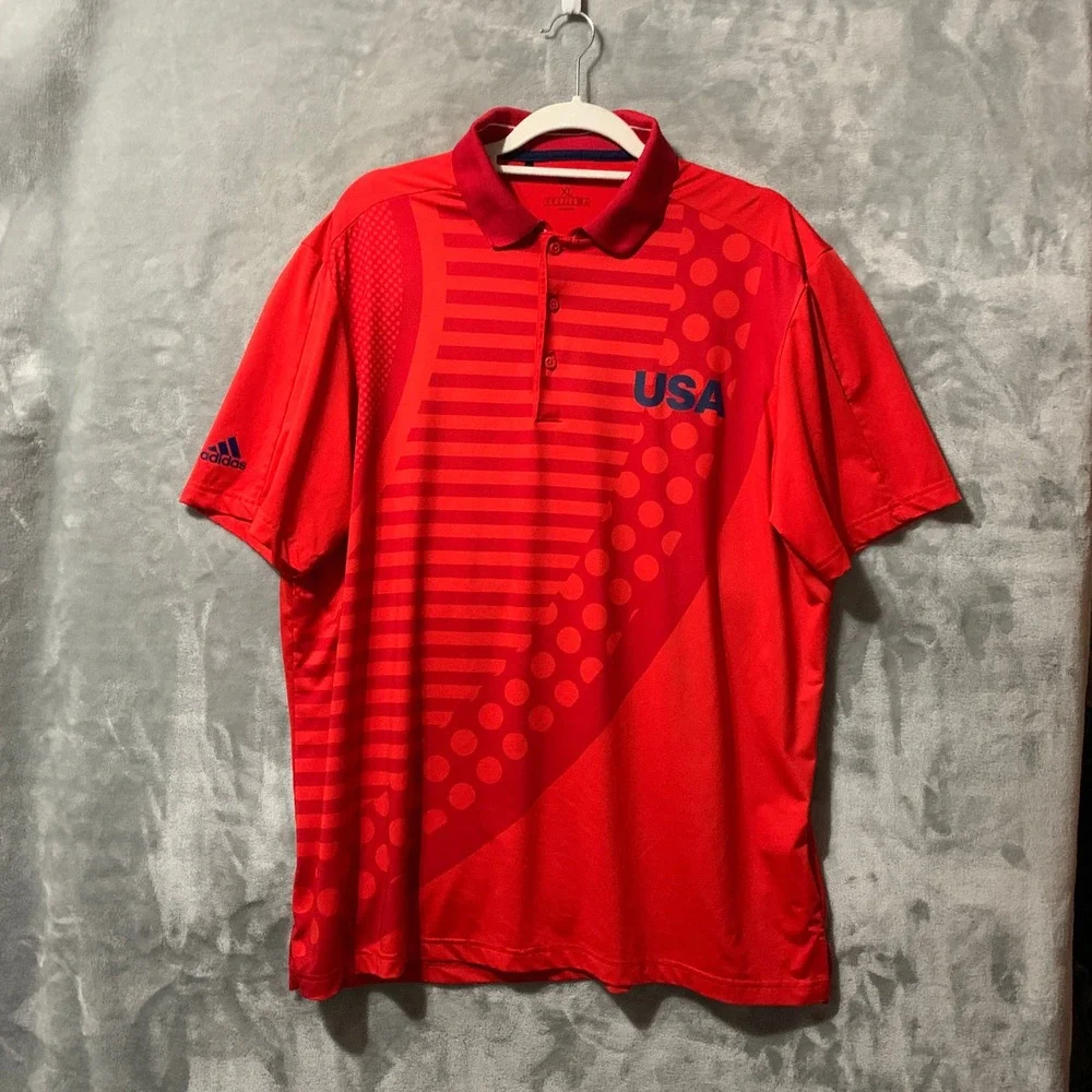 Adidas‎ Team USA Mens XL Red Graphic Performance Polo Shirt FR9663 Short Sleeve